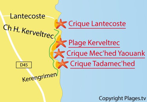 Carte de la crique de Mec'hed Yaouank - Fouesnant