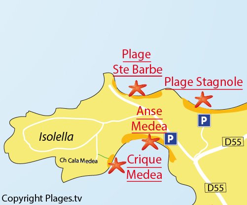 Carte de la crique de Medea à Isolella