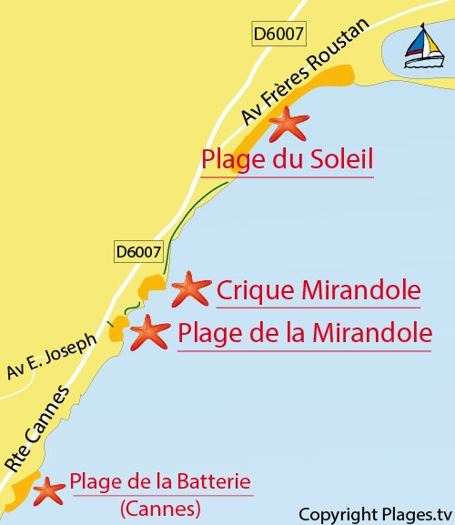 Carte de la crique de la Mirandole à Vallauris Golfe Juan