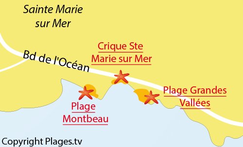 Mappa della Spiaggia di Montbeau a Sainte Marie sur Mer