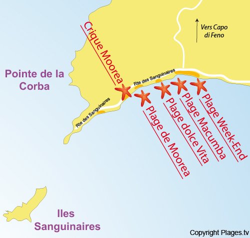 Plan de la crique de Moorea à Ajaccio