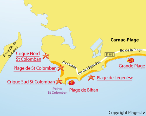 Carte des criques nord de Colomban à Carnac