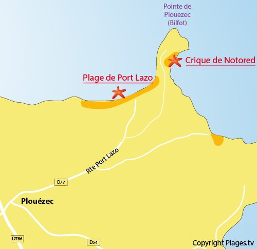 Carte de la crique de Notored à Plouézec