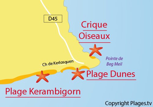 Carte de la crique aux Oiseaux à Fouesnant