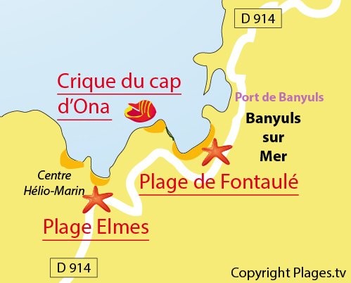 Map of Cap Ona Cove in Banyuls sur Mer