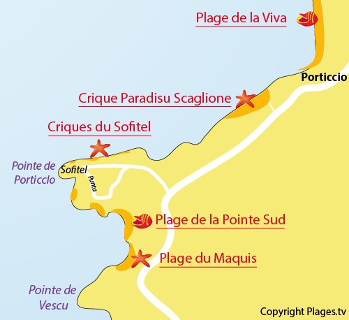 Map of Paradisu Cove in Porticcio