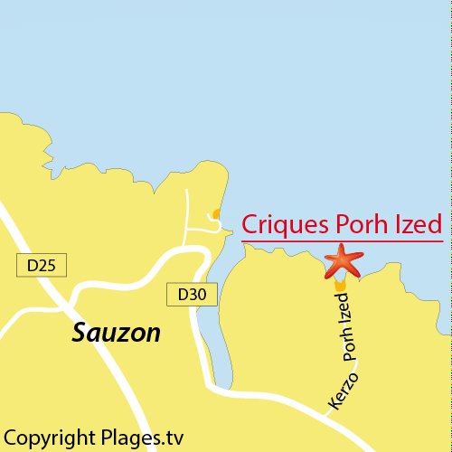 Map of Porh Ized Coves in Sauzon