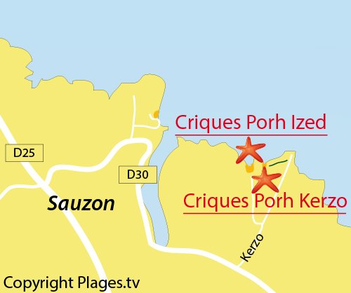 Carte de la plage de Porh Kerzo à Belle Ile en Mer