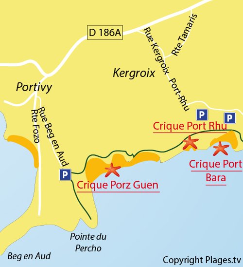 Carte de la crique de Port Bara à St Pierre Quiberon