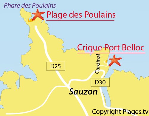 Carte de la plage de Port Belloc à Sauzon