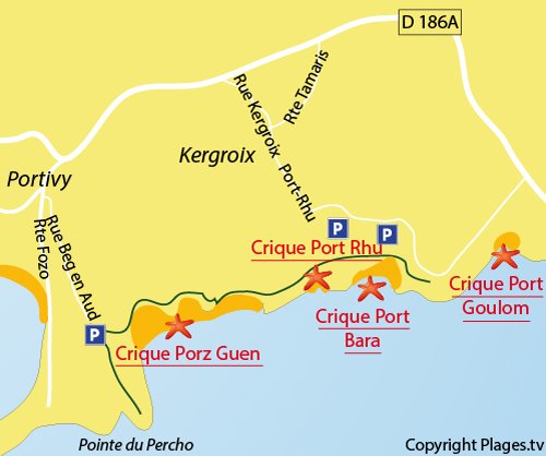 Carte de la plage de Port Goulom à St Pierre Quiberon