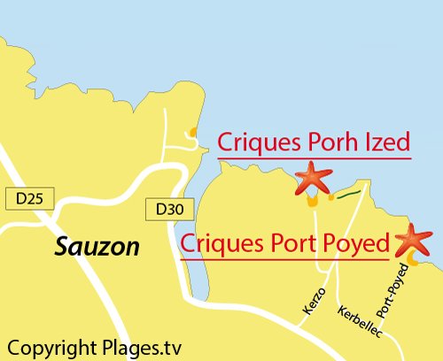 Carte de la crique de Port Poyed à Belle Ile