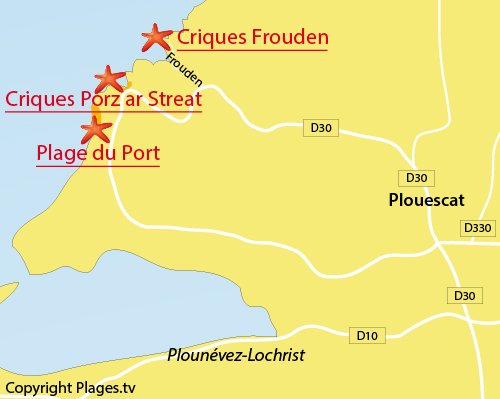 Carte de la crique de Porz ar Streat à Plouescat