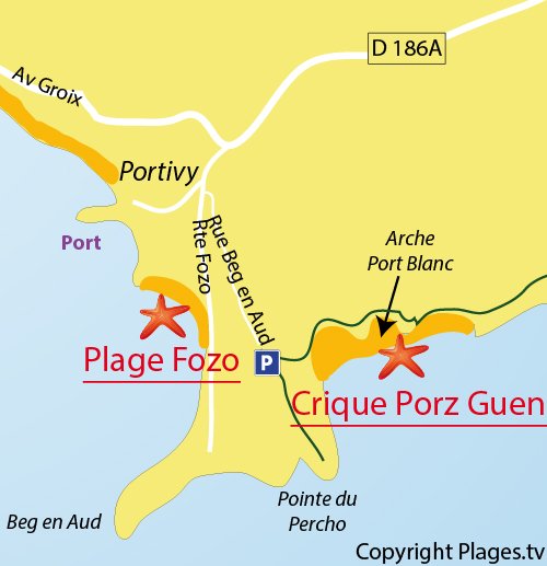 Carte de la crique de Porz Guen à St Pierre Quiberon