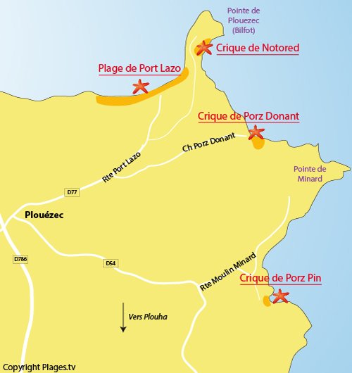 Carte de la crique de Porz Pin à Plouézec