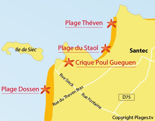 Carte de la crique de Poul Gueguen à Santec