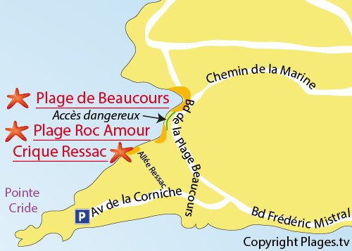 Map of Ressac Cove in Sanary sur Mer