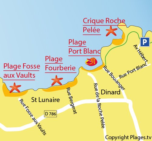 Map of the creek of Roche Pelee in Dinard