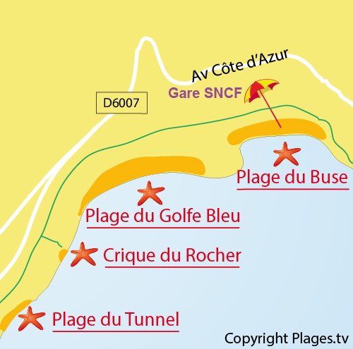 Mappa della cala di Le Rocher a Roquebrune Cap Martin