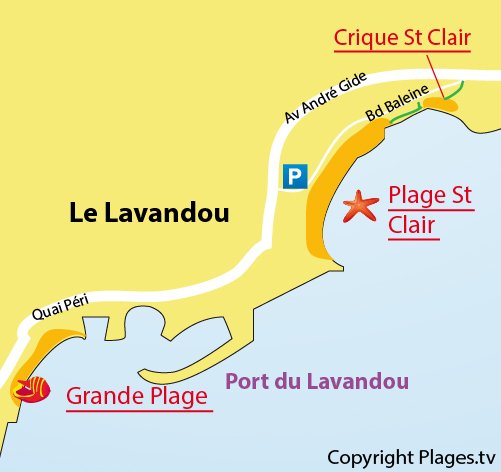 Carte d'accès à la crique St Clair au Lavandou