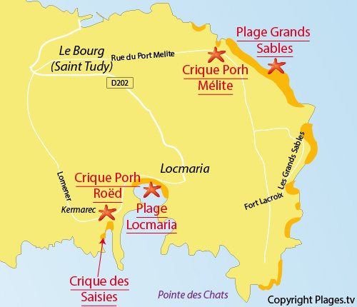 Carte de la crique des Saisies sur l'ile de Groix