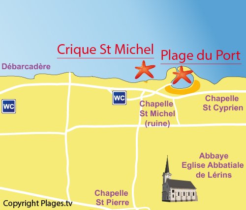 Carte de la crique Saint Michel sur l'ile de Saint Honorat