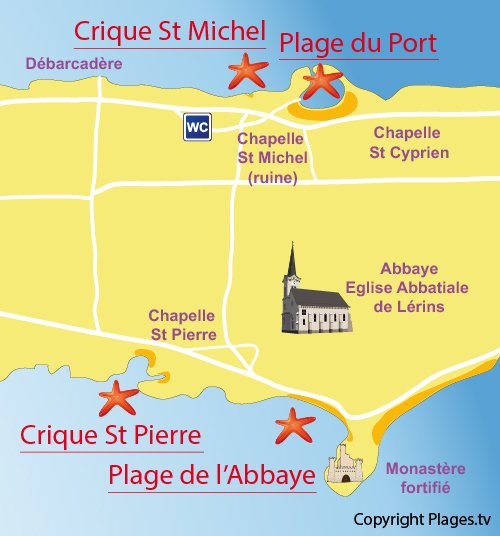 Carte de la crique St Pierre sur l'île de St Honorat - Iles de Lérins