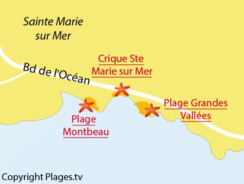 Carte des criques de Sainte Marie sur Mer - Pornic
