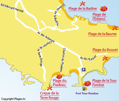 Carte de la plage de la Crique rouge à Hyères