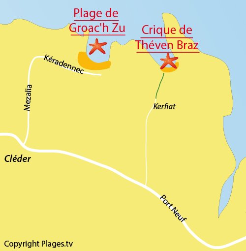 Map of Théven Braz Cove in Cléder