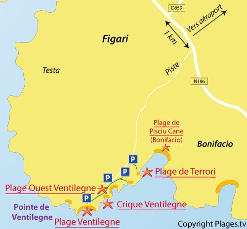 Carte de la crique de Ventilegne à Figari