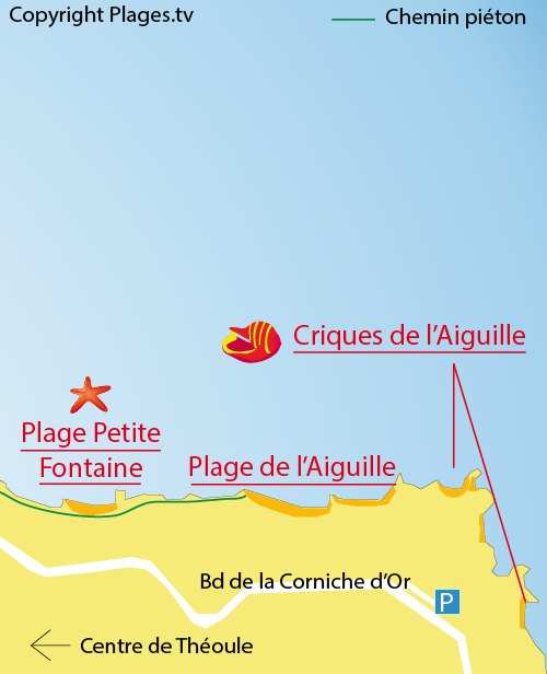 Carte des criques de l'Aiguille à Théoule sur Mer