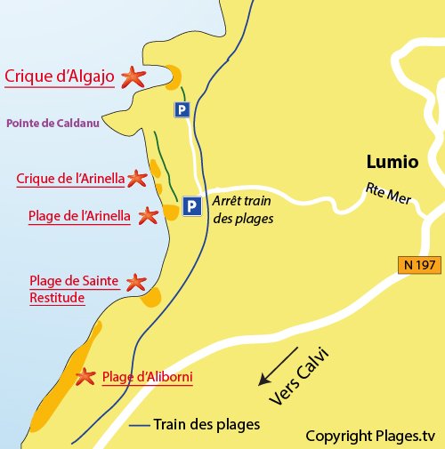 Carte des criques d'Algajo à Lumio (Corse)