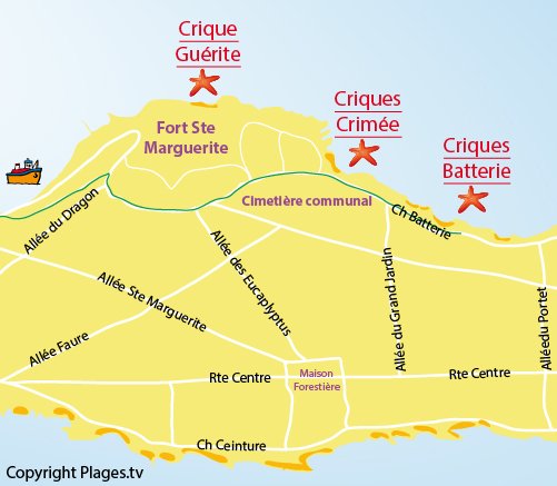 Map of Batterie Cove - Lerins island - Ste Marguerite