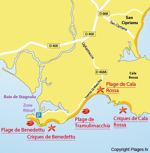 Plan des criques de Cala Rossa en Corse