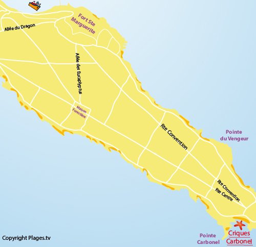 Carte des criques de Carbonel sur les Iles de Lérins