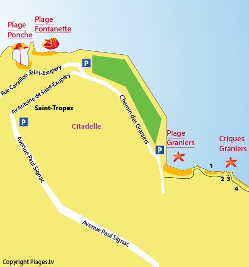 Carte des criques Graniers à Saint Tropez