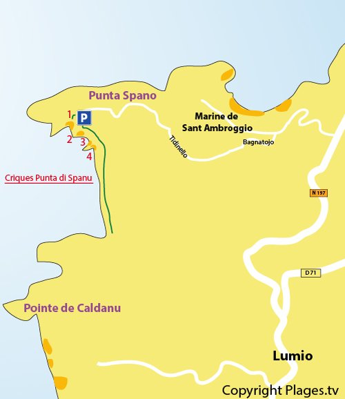 Map of Punta di Spanu Creeks in Lumio - Corsica