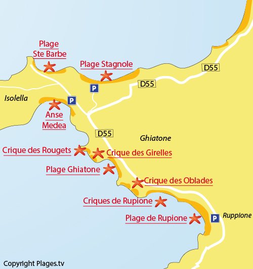 Carte des criques de Ruppione dans le golfe d'Ajaccio