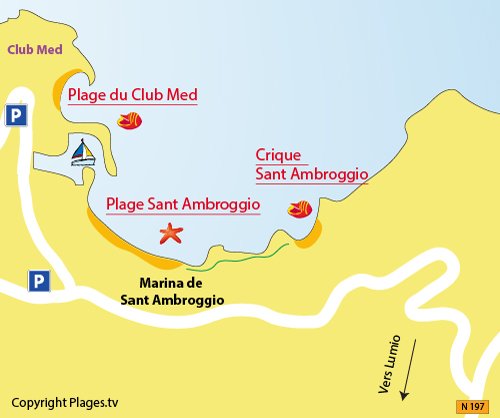 Map della Cale di Sant Ambroggio a Lumio in Corsica