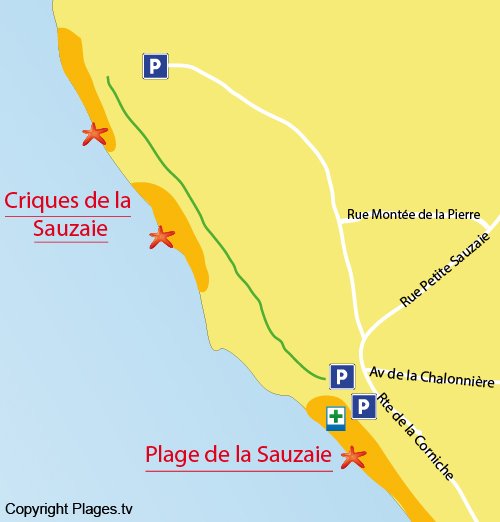 Map of Sauzaie Cove in Brétignolles sur Mer in France