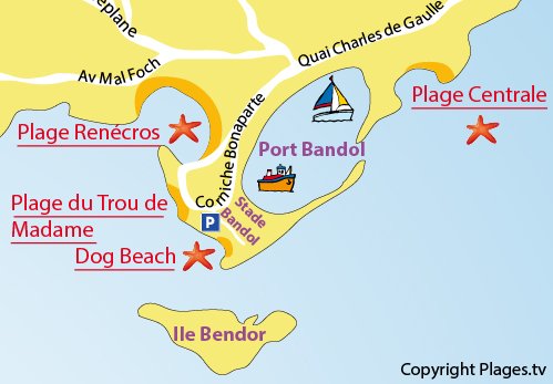 Map of the Dog Beach in Bandol