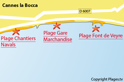 Map of Gare de Marchandise Beach in Cannes la Bocca