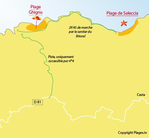 Mappa della Spiaggia di Ghignu in Corsica