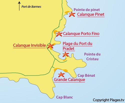 Mappa della Grande Calanque di Bormes les Mimosas