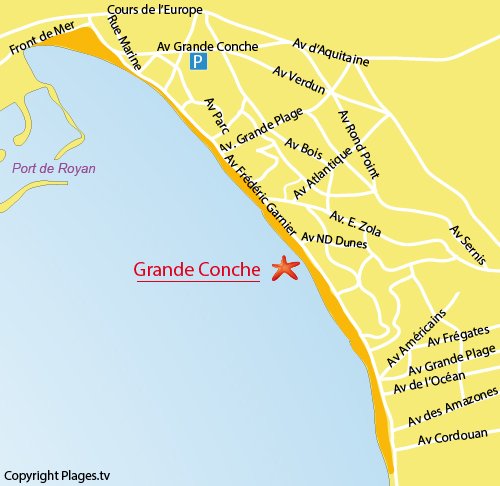 Map of Grande Conche beach in Royan