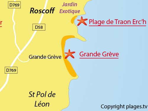 map of Great Beach in Roscoff