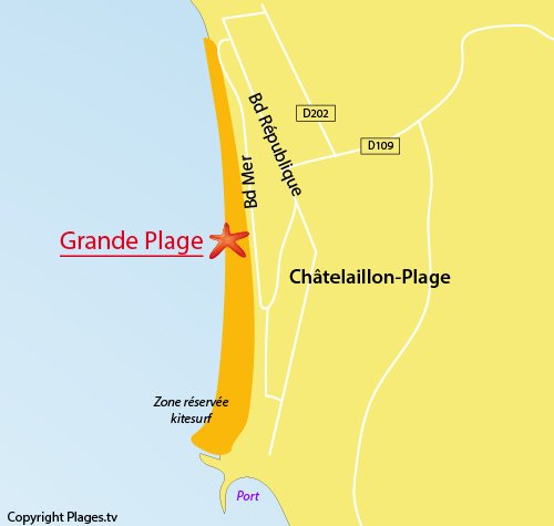 Map of Grande Plage in Chatelaillon in France