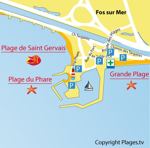 Carte de la Grande Plage à Fos sur Mer