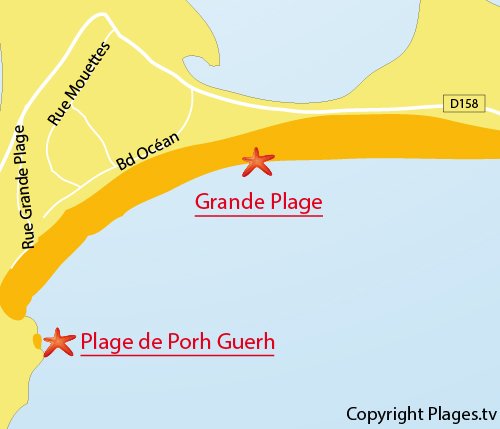 Map of Grande Plage in Gavres in France